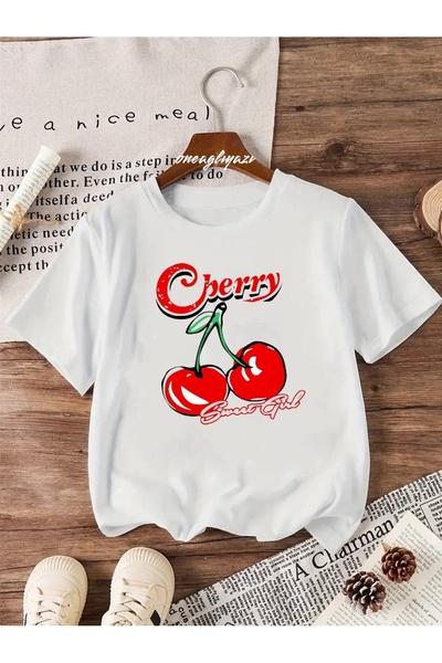 oneagılyazı Детска тениска с овърсайз принт с череши