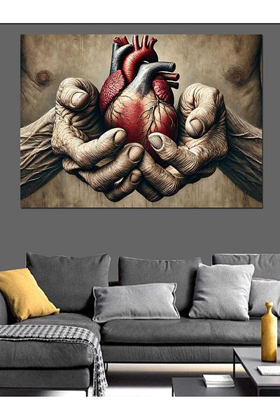 Tablomega Διακοσμητικός καμβάς Real Heart Between Hands - Ξύλινος πίνακας MDF