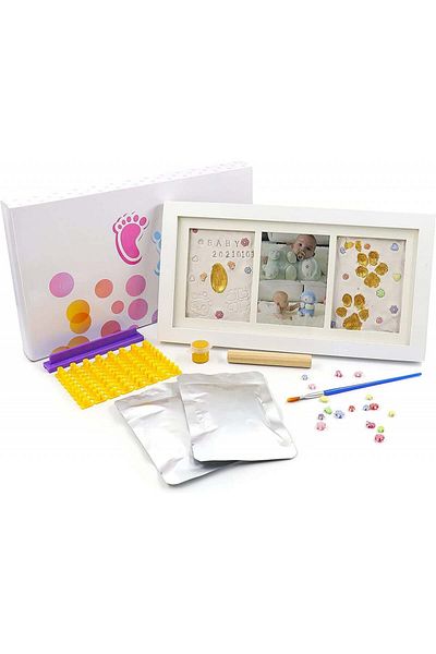 Victarvos Baby fingerprint kit, with Victarvos photo frame, wood/plaster/paint, white, 33 x 17.5 cm