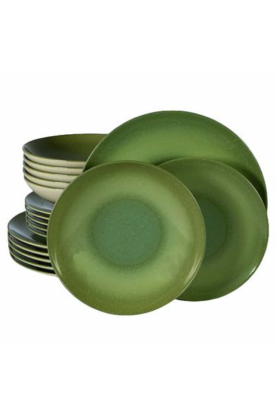 Cesiro 18-piece plate set, for 6 people, Kiwi, Cesiro, Ivory White with Green