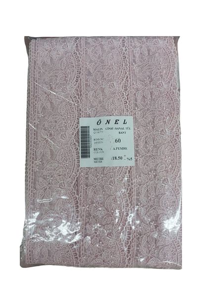 Tahtakale Toptancısı Lace Polyester Virtual Tulle Tape Light Pink 18,50 Meters Width 6 cm On-60-P