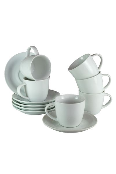 Cesiro Set 6 cești cu farfurie Albe de 110 ml, Cesiro