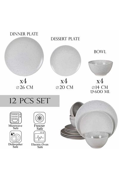 Cesiro 12-piece plate set, for 4 people, North Pole, Cesiro, Matt White with black dots