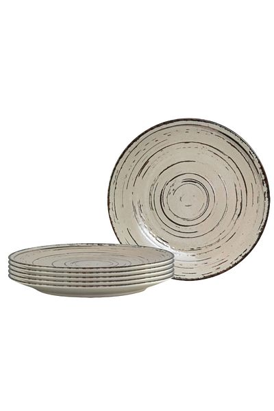 Cesiro Set of 6 dessert plates, 20 cm, Stone, Cesiro, Made in Romania, Ivory White with brown lines