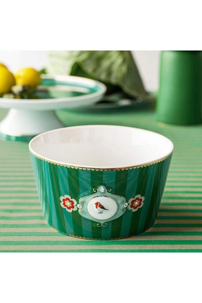 Pip Studio Porcelain bowl, Pip Studio, Stripes Green, 15 cm, Love Birds collection