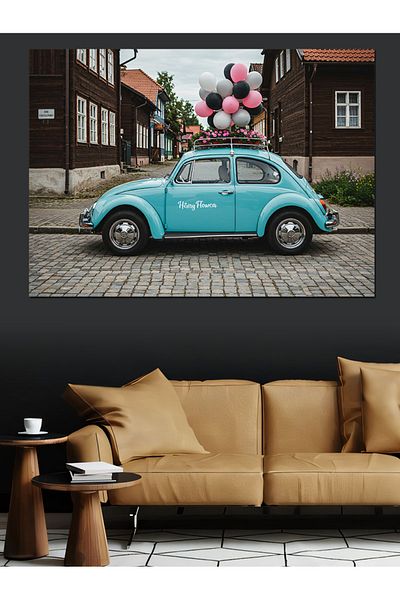 Tablomega Canvas Decorativ Auto Retro cu Balon - Tablou din Lemn MDF