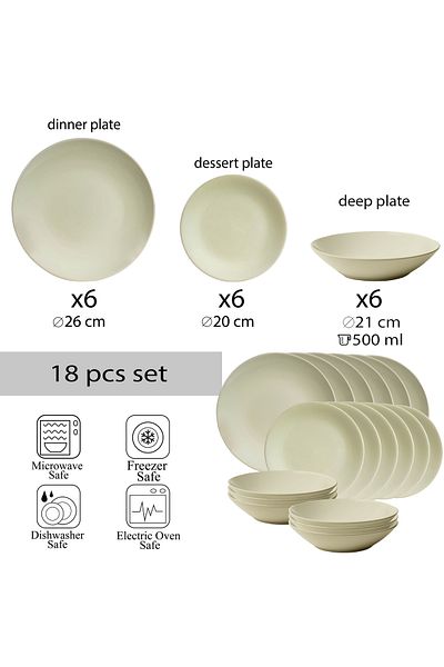 Cesiro 18-piece plate set, for 6 people, Milk Foam, Cesiro, Ivory white