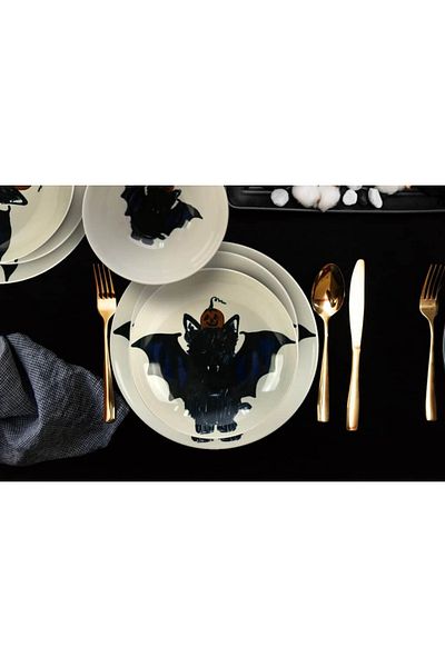 Cesiro 24-piece plate set, for 6 people, BatKitty, Cesiro, Ivoire with the Cat