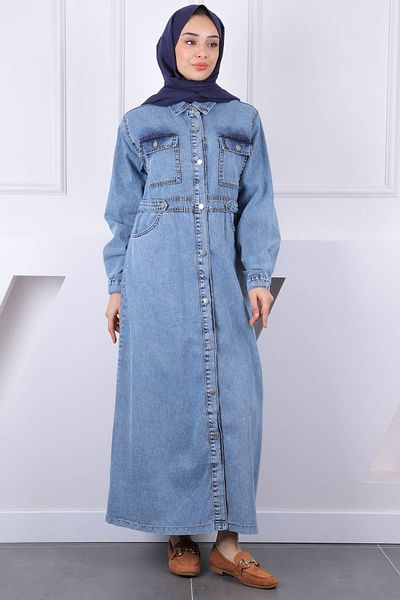 İmajButik Μπλε τζιν φόρεμα τσέπης