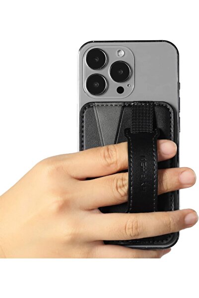 HYPHEN محفظة MagSafe ذات الجيب المزدوج مع قبضة، باللون الأسود