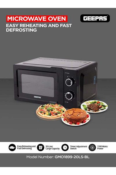 Geepas Manual Microwave Oven 20 Liter 1100W GMO1899-20LS-BL Black
