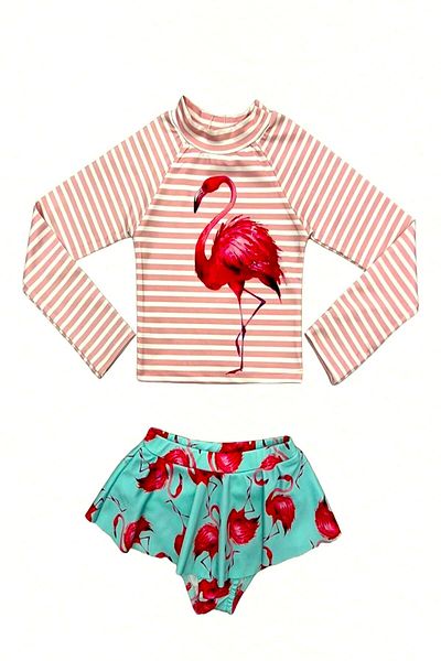 DeKuBaby Σετ μπικίνι με μοτίβο με μακρυμάνικο Crop Top Mini Skirt με βολάν
