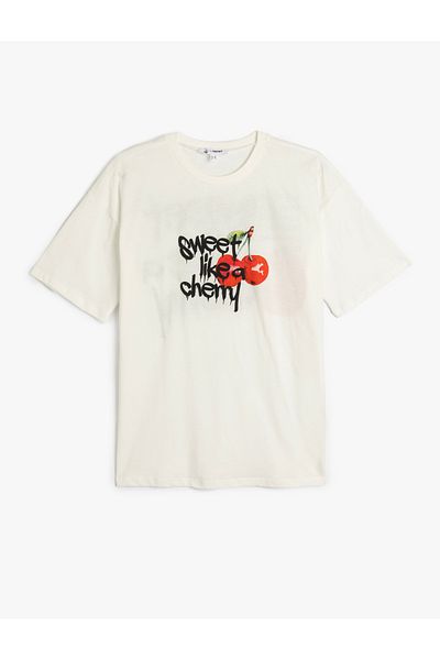 Koton Back Cherry Print Crew Neck Short Sleeve T-Shirt