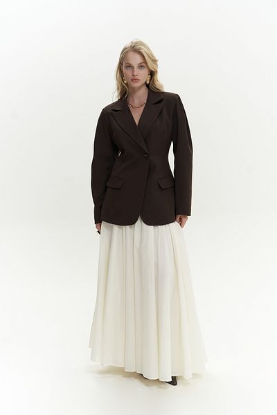 MAİ COLLECTİON Briella Waist Fitted Brown Blazer