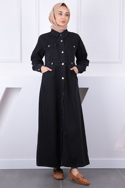 İmajButik Μαύρο τζιν φόρεμα τσέπης