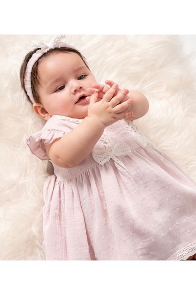 Cassiope Baby Girl Muslin Dress with Hair Band and Lace