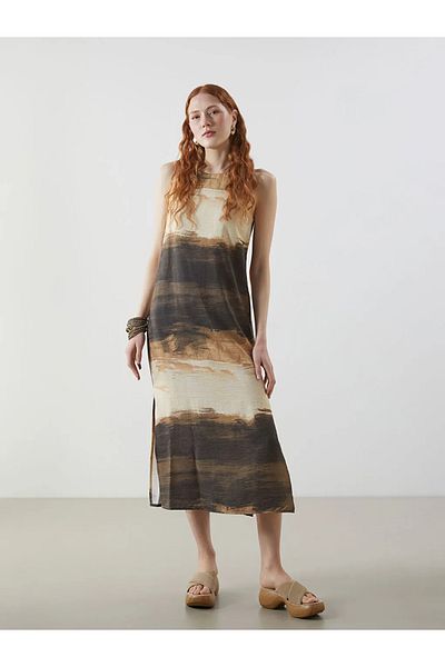 LC Waikiki Lcw Vision Green Crew Neck Print Women's Dress