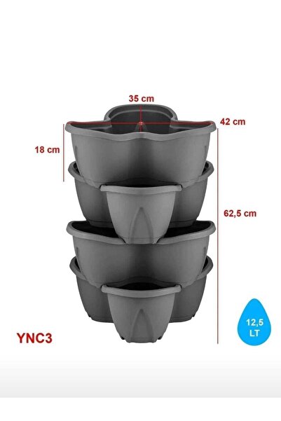 UcuzzAVM Pamukkale Saksı 4'lü Set 12,5 Litre Modüler Katlı Saksı Antrasit