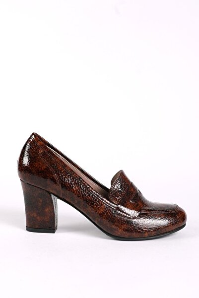 Hayati Arman Women's Genuine Leather Heeled Shoes Brown