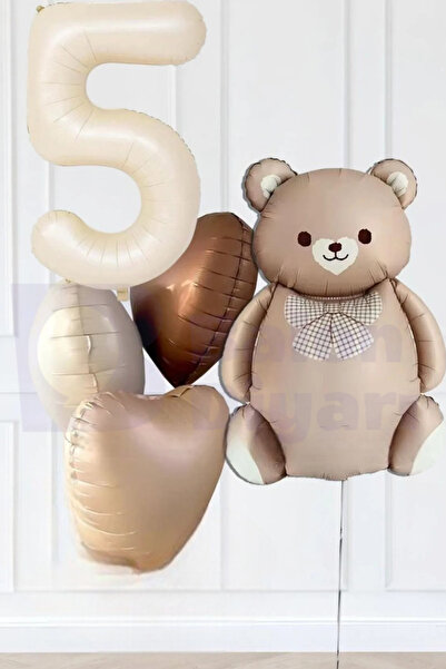 BALON DİYARI 5 Yaş Temalı Retro Ayıcıklı Doğum Günü Balon Seti