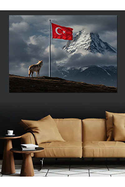 ekart Türk Bayrağı Ve Dağ Manzarası Dekoratif Kanvas - Mdf Ahşap Tablo