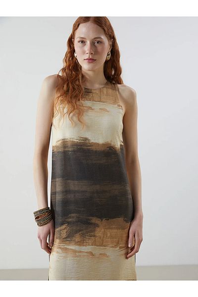LC Waikiki Lcw Vision Green Crew Neck Print Women's Dress
