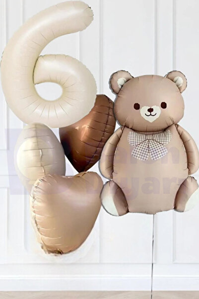 BALON DİYARI Set de baloane pentru ziua de naștere cu tematică retro cu ursuleț de pluș pentru vârsta de 6 ani