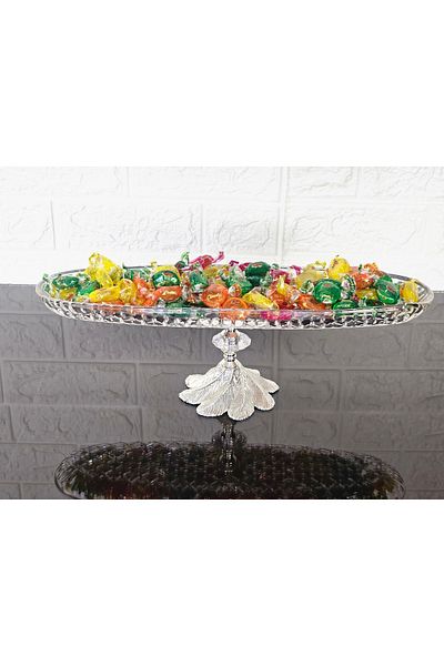 atabey home 41 cm Multi-Purpose Presentation Boat & Cookies Holder & Chocolate Holder Samarkand Silver Legs