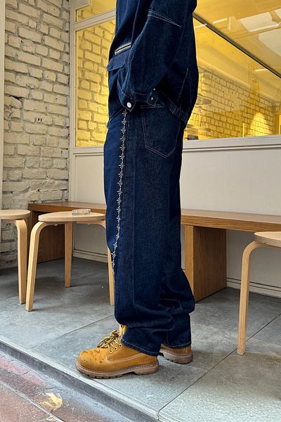 Flaw Wear Embroidery Detail Navy Blue Regular Jean