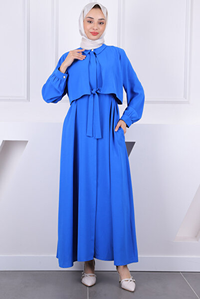 İmajButik Φόρεμα Saks Blue Pocket με ζώνη στη μέση