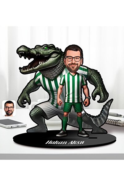 Bk Gift Kişiye Özel Yeşil Beyaz Taraftar Tasarımlı Karikatür Biblo-1, Arkadaş...