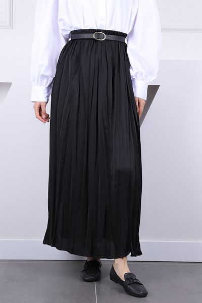 İmajButik Μαύρη ελαστική μέση σατέν φούστα