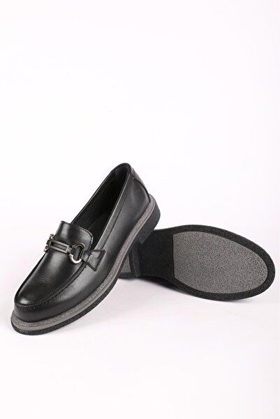 Hayati Arman Women's Rubber Sole Buckle Loafer Shoes Black