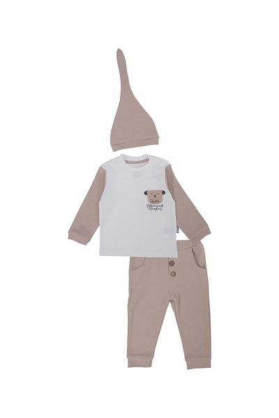 Bebelop Unisex Baby Report Animal Embroidered Hat 2-Piece Top and Bottom Set