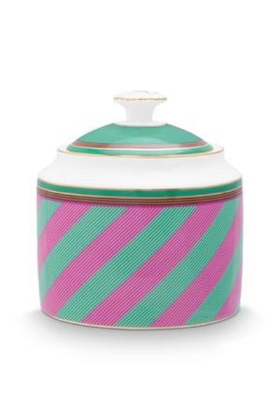 Pip Studio Porcelain sugar bowl, Pip Studio, Stripes Pink-Green, 550ml, Pip Chique collection