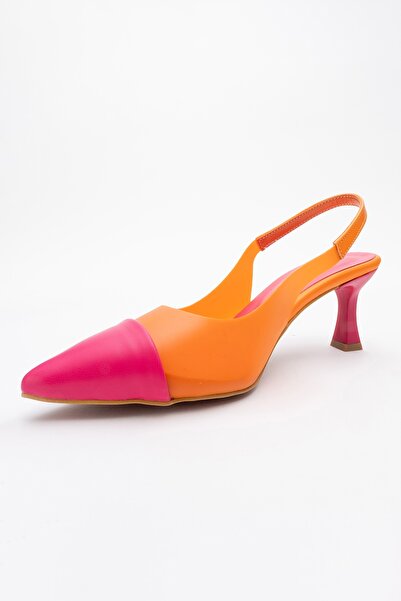 LuviShoes Moore Orange Fuchsia Transparent Open Back Pointed Toe Women's Heeled Shoes