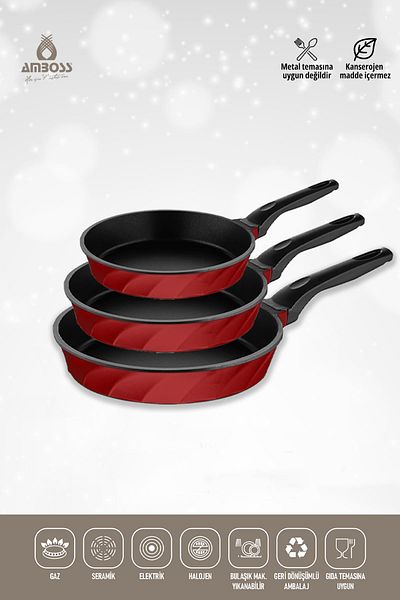 Amboss Red Paris 3 Piece Cast Titanium Coated Pan Set