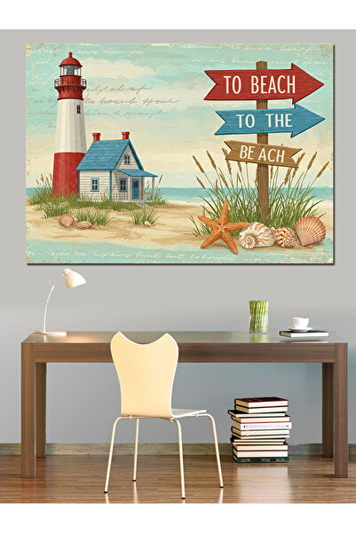 KanvasSepeti Пляжна указателна табела Маслена боя Текстурирана висококачестве...