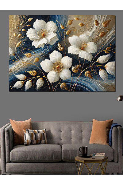 ekart Pamuk Çiçek Deseni Dekoratif Kanvas - Mdf Ahşap Tablo