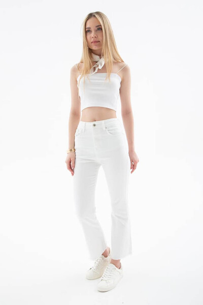 Fashion Friends High Waist Spanish Leg Stretchy Crop Flare Denim Pants White