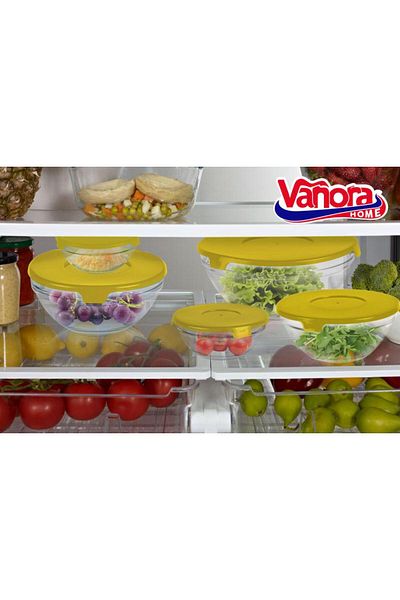 vanora SET OF 5 GLASS CASSEROLES WITH LID, YELLOW