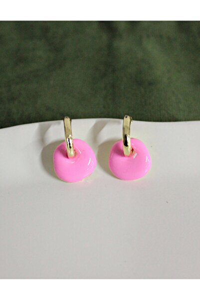 mos&more Pembe Mineli Halka Kadın Küpe