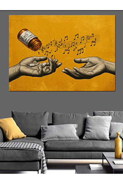 ekart İlaç Ve Dökülen Nota Dekoratif Kanvas - Mdf Ahşap Tablo