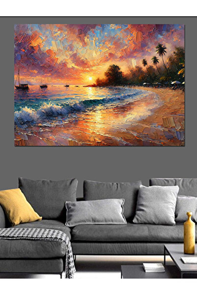 ekart Gün Batımı Ve Deniz Dekoratif Kanvas - Mdf Ahşap Tablo