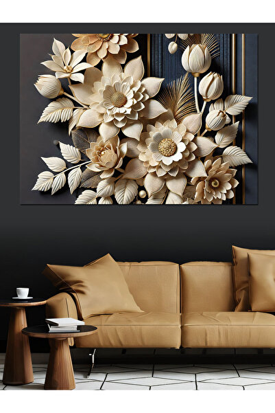 ekart Pânză decorativă cu design floral alb - MDF Lemn