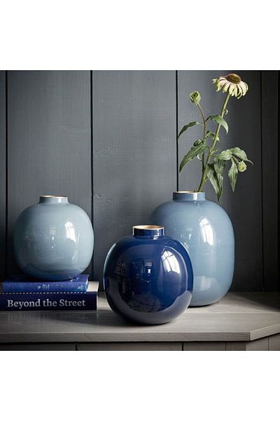 Pip Studio Vază decorativă rotundă, metalică, Pip Studio, 23cm, Light Blue