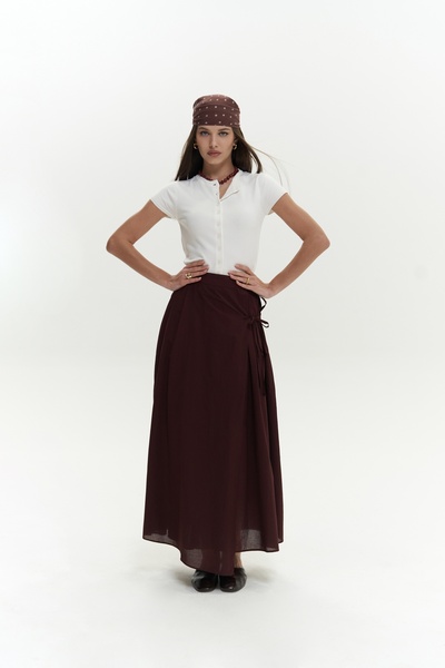 BOHEMAİ Aida Rope Detailed Pleated Burgundy Skirt