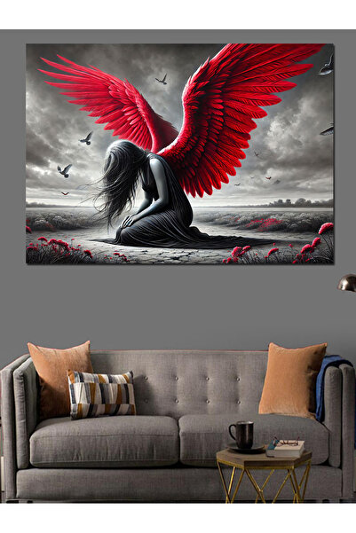 KanvasSepeti Red Winged Angel Decorative Oil Painting Textured High Quality Canvas Canvas Painting 60 X 40 cm