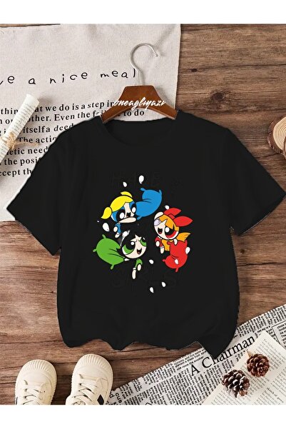oneagılyazı Powerpuff Have A Fun  Baskılı Çocuk Oversize T-shirt