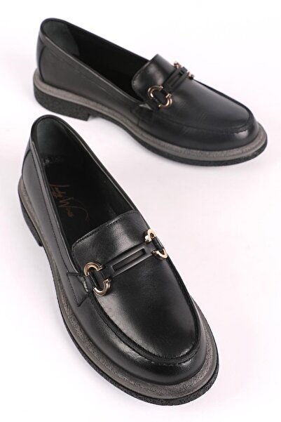 Hayati Arman Women's Rubber Sole Buckle Loafer Shoes Black